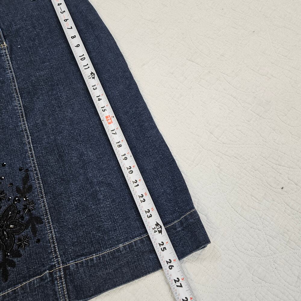 Y2k Euro Denim Skirt Knee Length Embroidered Sequin Fairycore Boho - Size 10 - Picture 5 of 6